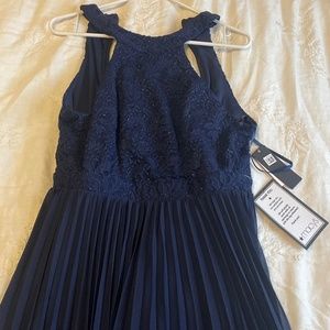 High-low navy party dress